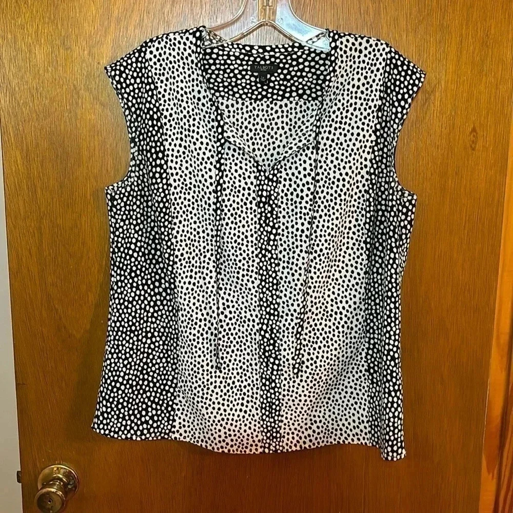 Talbots Black and White Polka Dot Blouse Size LP